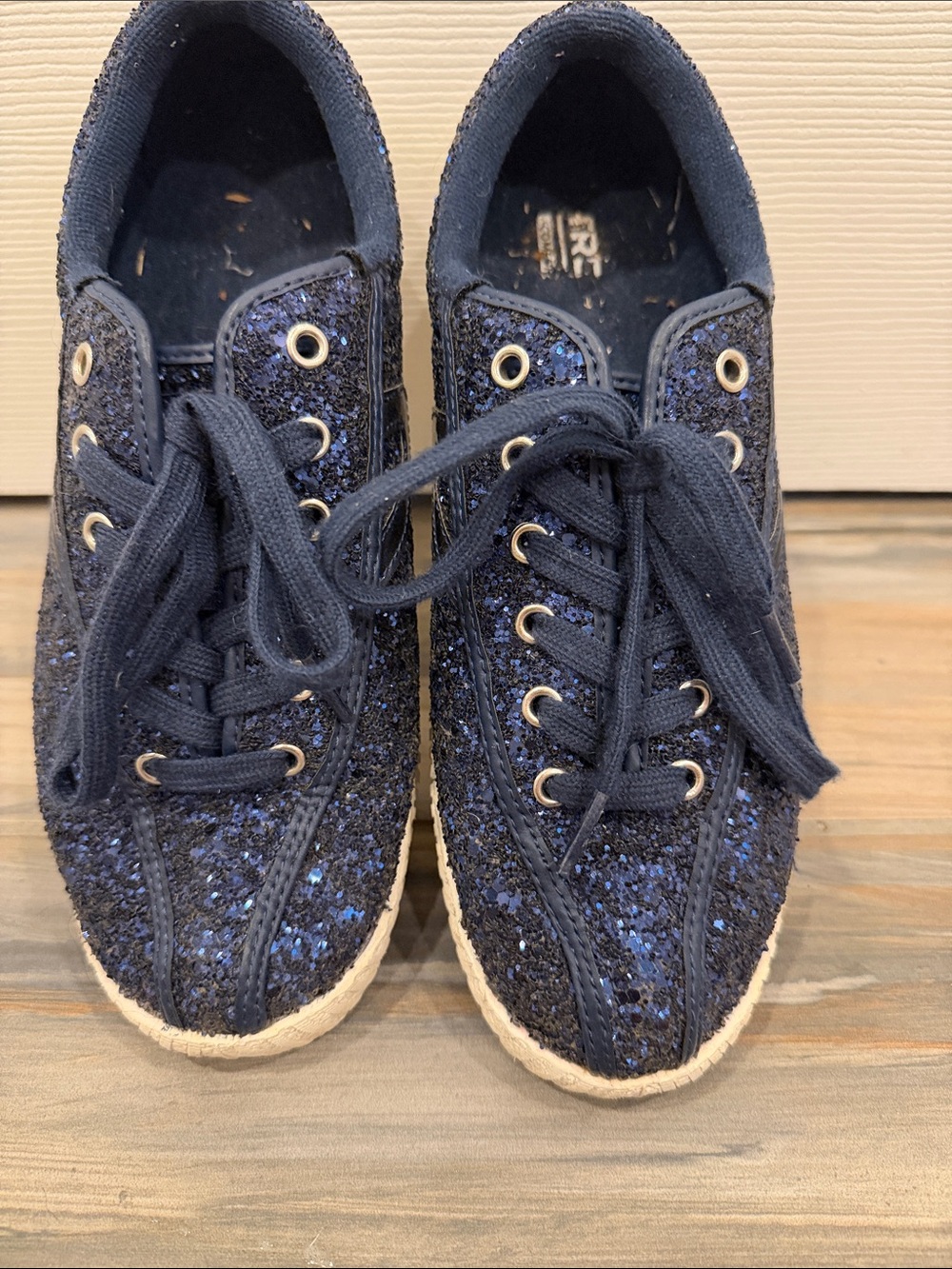 Navy Glitter Lace-Up Sneakers